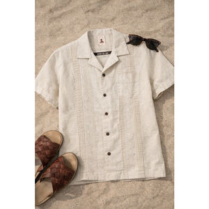 Dandy Del Mar Linen Cotton Camp Shirt Embroidered Floral Guayabera Size S NWT